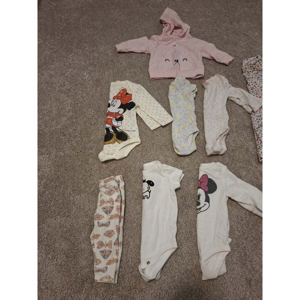 Baby One Piece Bundle Lot - Carter’s, Disney, Burt's Bees, Jumping Beans 0-3 Mon